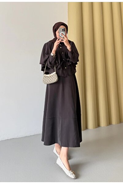 Molly Nelly Γυναικείο Σετ Πουκάμισο και Φούστα με Λεπτομέρεια Κάπας