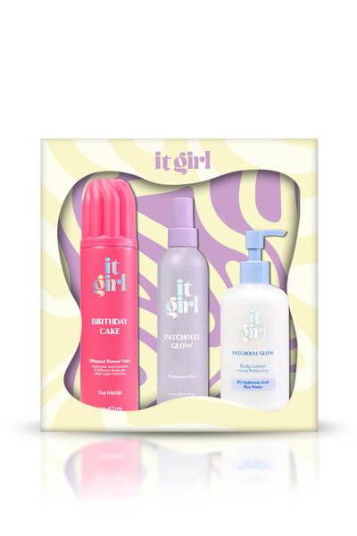 It Girl 3'lü Hediye Seti Duş Köpüğü,Body Mist, Vücut Losyonu,BirthdayCake-Pat...