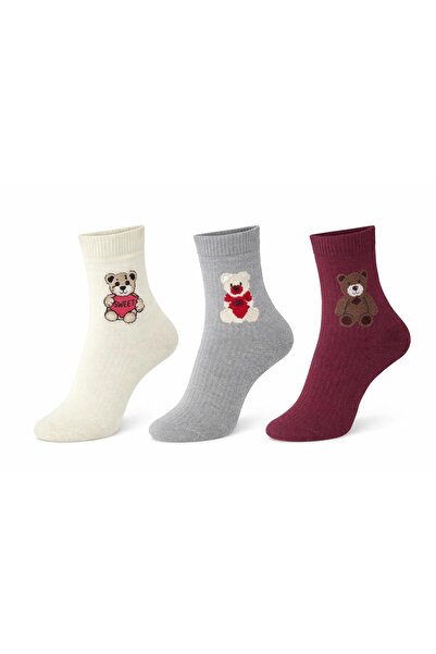 İpeksi 3 Pairs of Teddy Bear Patterned Organic Combed Cotton Tennis College S...