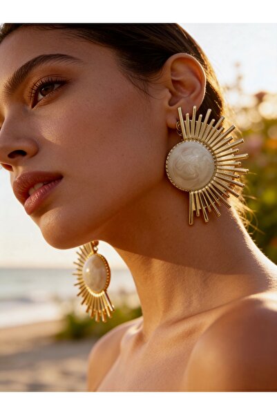 ayoljewelry Ecru Pearlescent Sun Design Steel Earrings