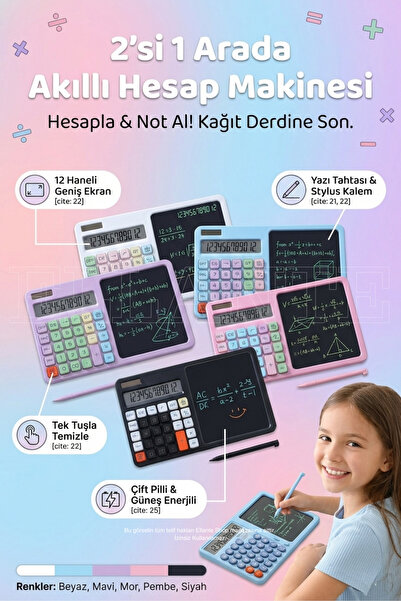 ellante Akıllı Not Defterli Hesap Makinesi: 12 Hane, Tek Tuşla Silinebilir Ek...