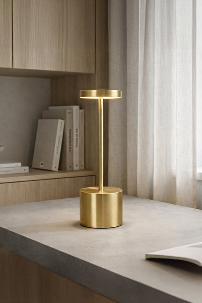Vadi Dokunmatik Şarjlı 3 Kademeli Işıklı Led Masa Lambası Gold Metal Modern T...