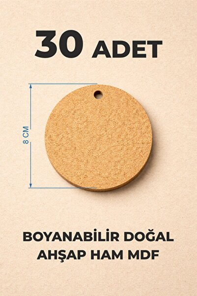 birlazer 30’lu Paket 8 Cm Yuvarlak MDF Magnet Tahtası 3 mm Naturel Ham Ahşap,...