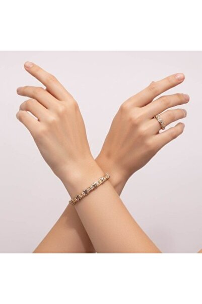 unbranded طقم سوار وخاتم أنيق بتصميم لولبي ذهبي اللون