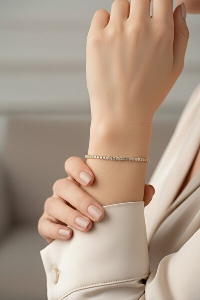 Sacce Scarves&Accessories Zirkon Taşlı Su Yolu Minimal Gold Bileklik – 14K Go...