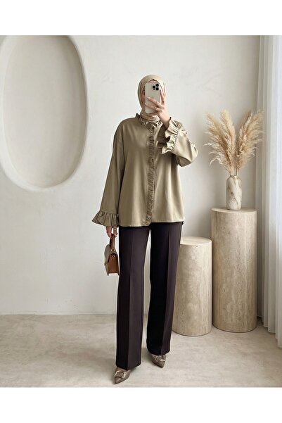 Modamorfo Shirt with Long Back Sleeves and Ruffles on the Front - Mink