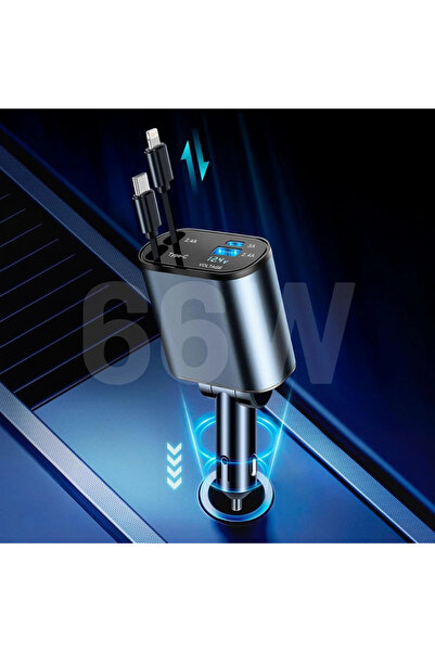 YSN SOUNDS Araç Çakmaklık Şarj Aleti - 66W Dahili Çekilebilir Kablolu Type C ...