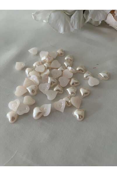 partici dükkanı Heart Pearl - Half Pearl Heart -Powder Color Heart Pearl Bead...