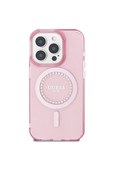 Guess iPhone 16 Pro Case - IML Rhinestones MagSafe (GUHMP16LPFTDTEP) - Pink