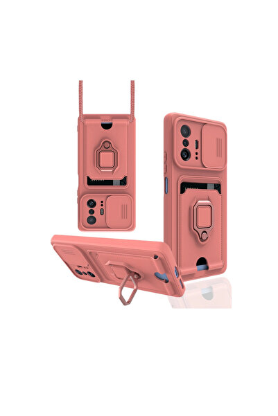 eco port Mi 11t Pro Case Zuma Silicone with Business Card Holder and Ring - Pink