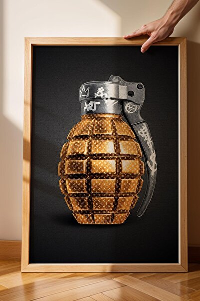 Saturn Pictură înrămată cu graffiti cu grenadine de aur, design de lux, artă ...