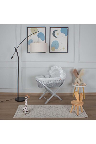 My Baby Gray bamboo Moses basket bed with off-white pomegranate grain fabric ...