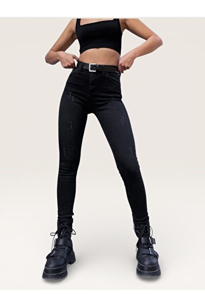 Livik Sansa Women's High Waist Anthracite Nail-Tipped Skinny Leg Jeans