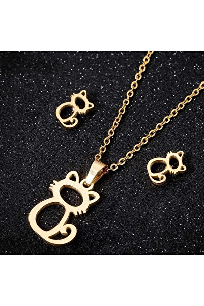 Choice طقم مجوهرات ذهبي مكون من 7 قطع، بتصميم قطة صغيرة ذهبية اللون، مصنوع من...