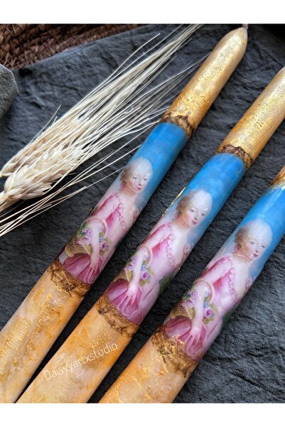 Daisyyartxstudio Bridgerton vintage tasarım konik şamdan mum 1 adet Gold detaylı