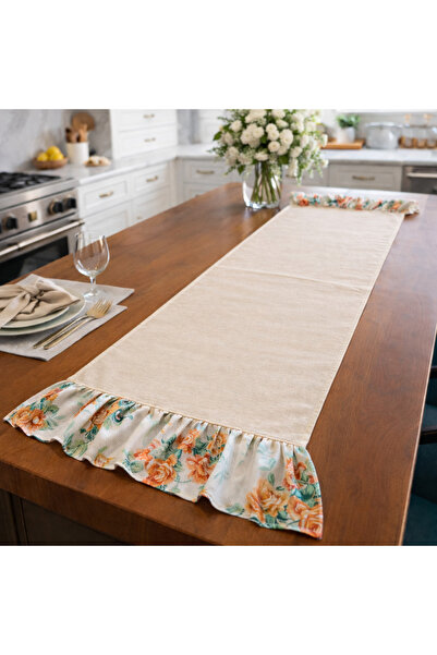 MEKİK BUTİK Ruffled Runner - Raw Linen Stylish Runner - 40X130