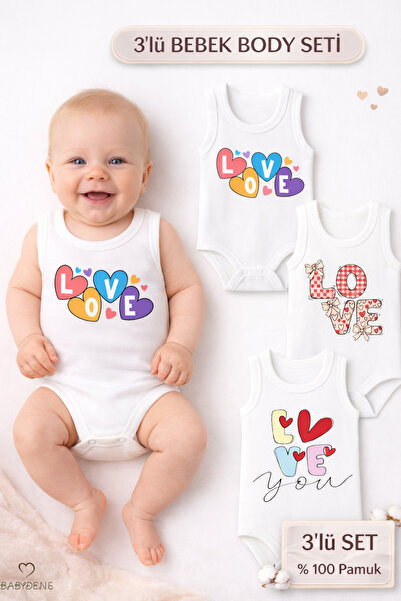 BABYDEN'S 3-Piece Baby Body Set 100% Cotton |   Love Printed Athlete Bodysuit...