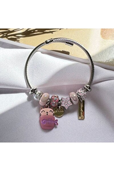 Çılgıntrend سوار نسائي بتفاصيل ساحرة باللون الوردي - سوار ساحر من الفولاذ بأش...