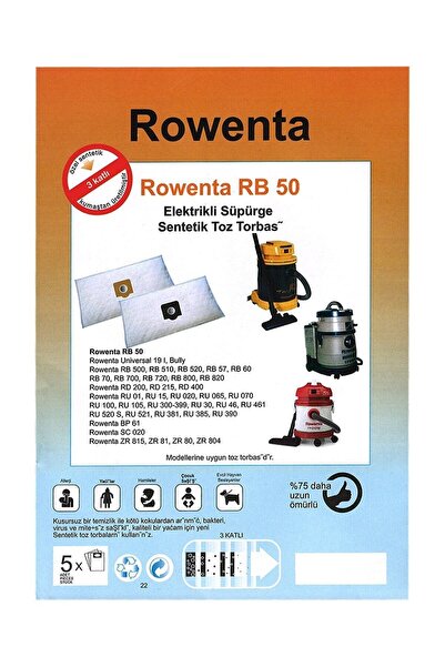 Rowenza Halı Yıkamalı Süpürge Toz Torbası 5 Adet c. Uyumlu