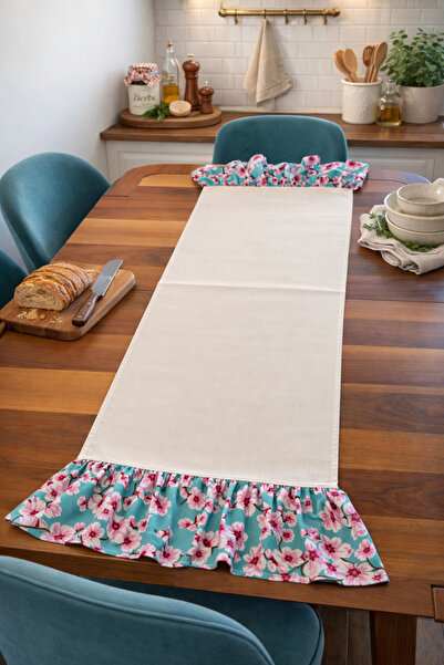 MEKİK BUTİK Ruffled Runner - Raw Linen Stylish Runner - 40X130