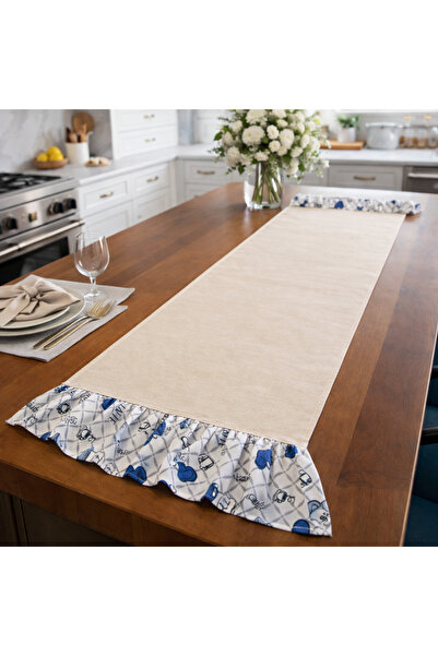 MEKİK BUTİK Ruffled Runner - Raw Linen Stylish Runner - 40X130