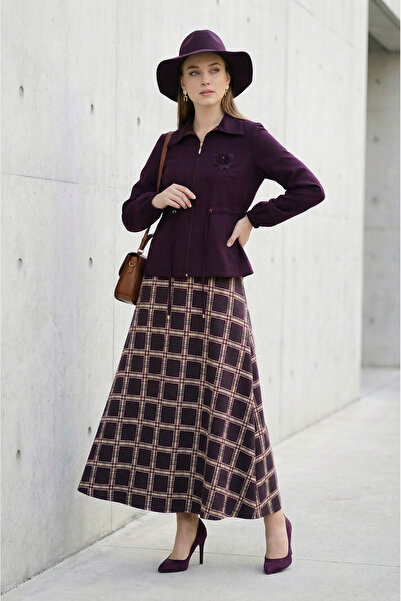 SAYZEN Plaid Skirt Shirt Collar Jacket Bottom Top Set