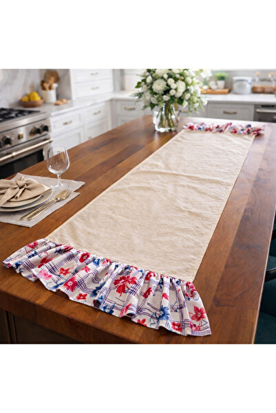MEKİK BUTİK Ruffled Runner - Raw Linen Stylish Runner - 40X130