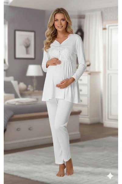 Pelin Women's Lace Special Design Maternity Pajama Jewelry Set