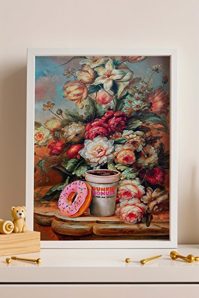 Saturn Vază cu flori, gogoașă, cafea, tablou înrămat, cadou pentru bucătărie ...
