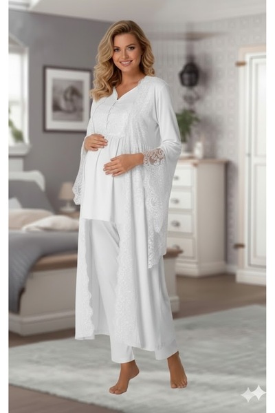 Pelin Women's Lace Special Design Maternity Pajama Jewelry Set
