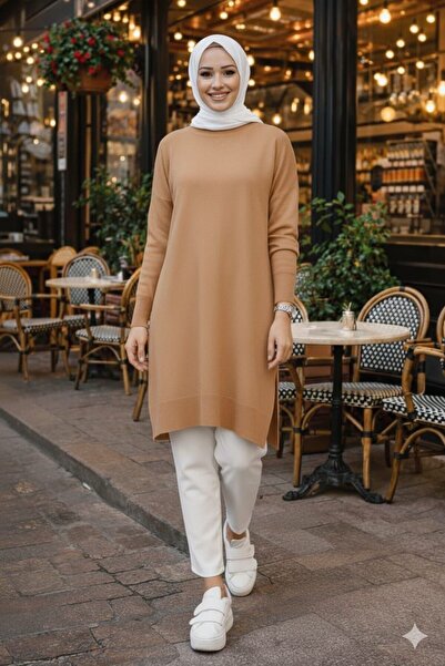 MEİLİN Vi̇zon Crew Neck Mercerized Loose Knitwear Tunic