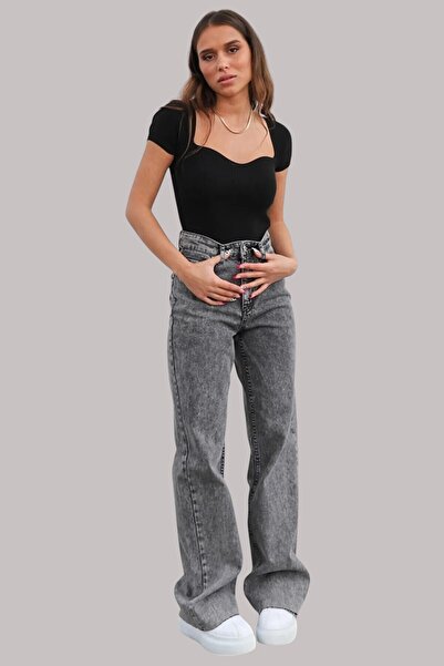 Livik Ferya Дамски дънки с висока талия и широки крачоли