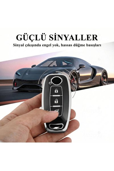 Alazpay Nissan Compatible Qashqai, Trail, Juke Gold Edge Tpu Key Case Cover (Black)