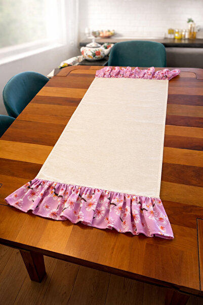 MEKİK BUTİK Ruffled Runner - Raw Linen Stylish Runner - 40X130