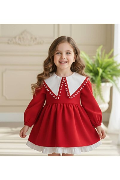 Elidabutik Design Collar Detail Red Dress