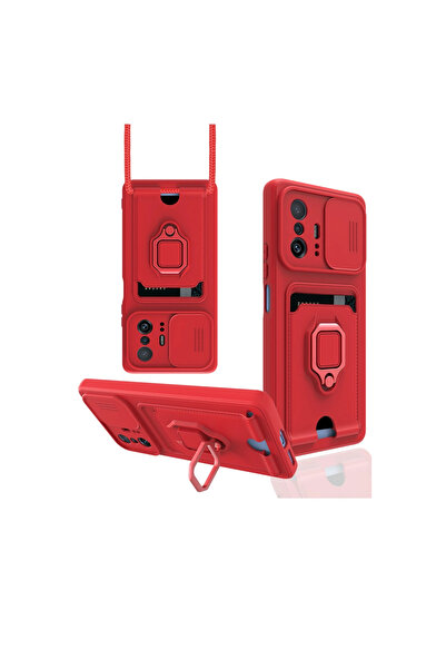 eco port Mi 11t Pro Case Zuma Silicone with Business Card Holder and Ring - Red