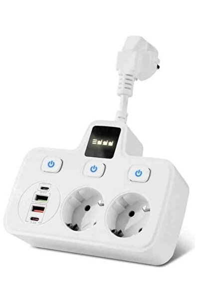 CaseTechnoo Akım Korumalı 2x USBve2xType-CPortlu3Anahtarlı AIkili Priz Hızlı ...