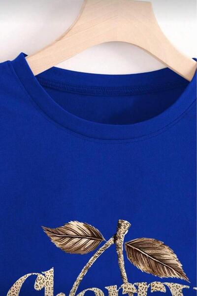 Oksit Tricou din bumbac pentru femei Gold Cherry, supradimensionat, cu imprim...