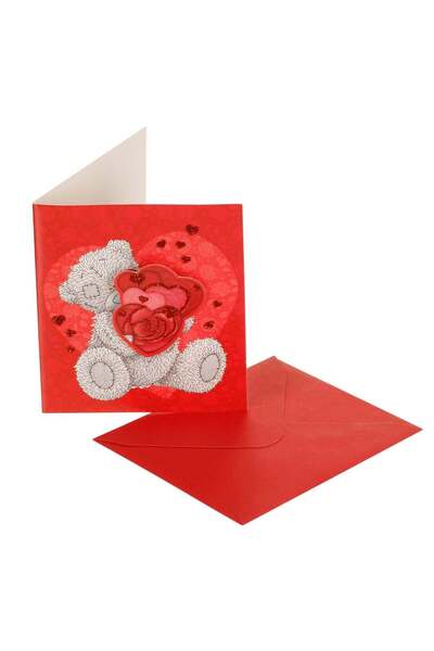 OEM Felicitare de Dragoste 3D Rosie Teddy Bear Inimi 7.5x8.5cm & Plic