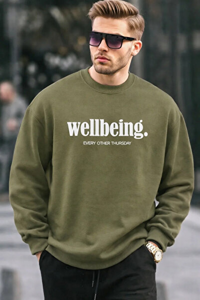 COMBİNE MİCHAİL Ανδρικό φούτερ με στάμπα Wellbeing σε χρώμα χακί