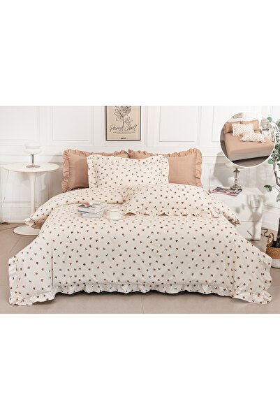 Truva Grup Fine Cotton Bed Linen with Ruffles - 6 Pieces, Fitted Sheet, 180x2...