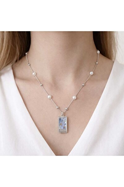 Bittox قلادة نسائية أنيقة بسلسلة فضية اللون مزينة باللؤلؤ على شكل نجمة - مناس...