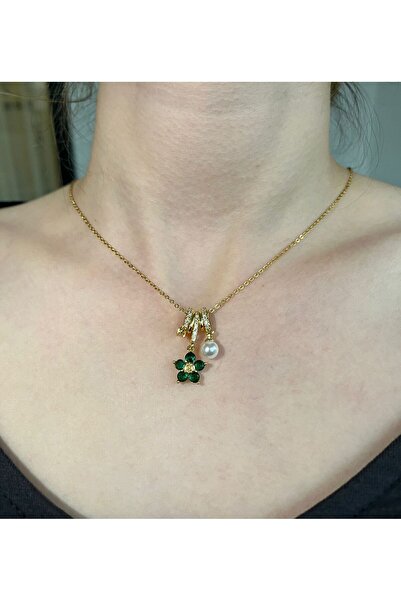 uyguntakıaksesuar Altın Renk Zincirli Yonca & İnci Detaylı Kadın Kolye – Şans...