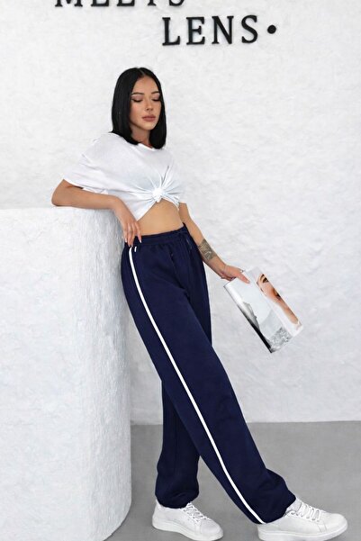 JUDGE Women's Summer Side-Piped Loose Wide-Leg Baggy Sweatpants