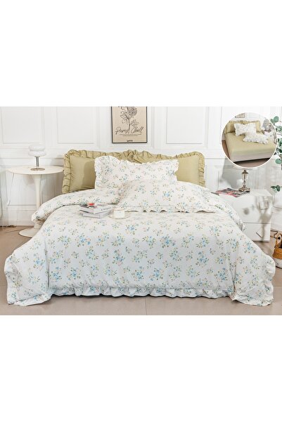 Truva Grup Fine Cotton Bed Linen with Ruffles - 6 Pieces, Fitted Sheet, 180x2...