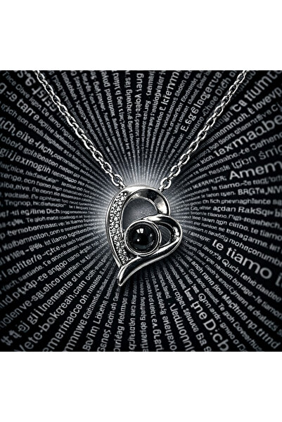 Sedoriam 100 Dilde Seni Seviyorum Projeksiyon Taşlı Kalp Kadın Kolyesi – Gümü...