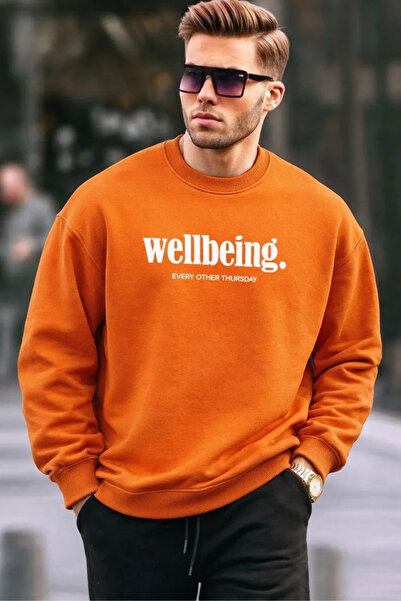 COMBİNE MİCHAİL Men's Wellbeing Printed Orange Sweatshirt
