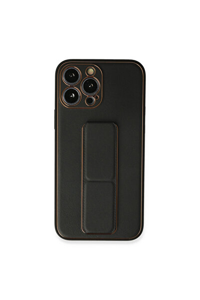eco port Iphone 13 pro case coco leather stand cover - black