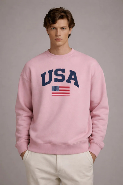 COMBİNE MİCHAİL Ανδρικό φούτερ με στάμπα America σε ροζ χρώμα