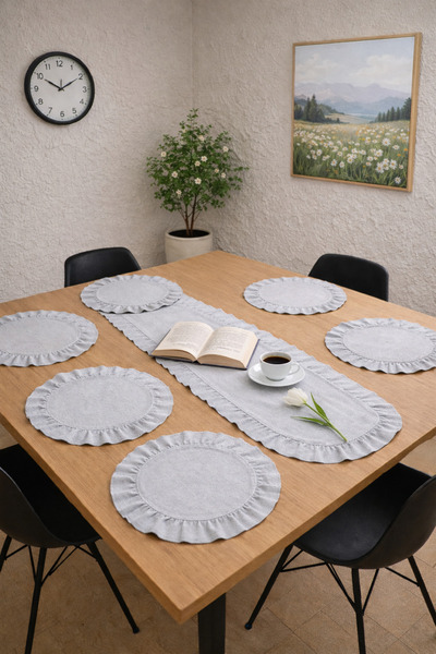 ÇIQRIK HOME 7 Parça Masa seti Gri renk 6 Adet Amerikan Servisi Supla + 1 Adet...